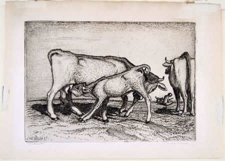 Stich Bozzetti - LA VACCA E IL BOCCINO (The cow and the calf), fourth version. 