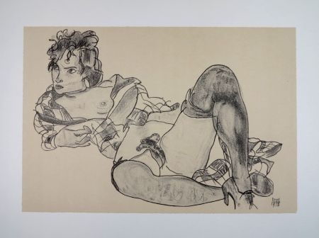 Lithographie Schiele - L'AGUICHEUSE / THE SEDUCTIVE GIRL - 1918