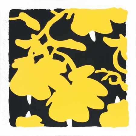 Siebdruck Sultan - Lantern Flowers - Yellow/Black Background