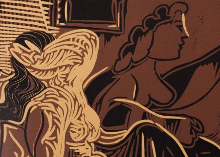Linolschnitt Picasso - L'attente : Deux femmes à la fenêtre