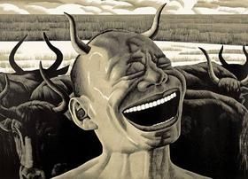 Holzschnitt Minjun - Laughing w/Horns