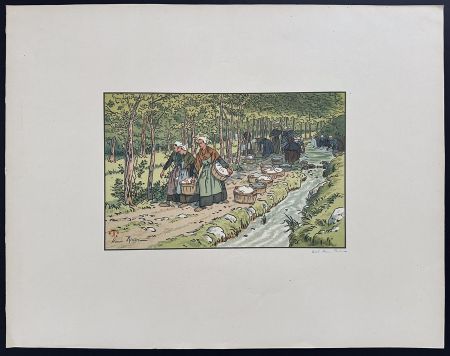 Lithographie Riviere - Lavoir à Tréboul