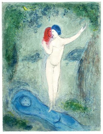 Lithographie Chagall - LE BAISER DE CHLOÉ (de Daphnis et Choé. 1961)