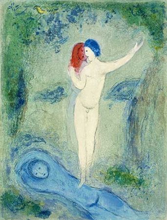 Lithographie Chagall - Le baiser de Chloé