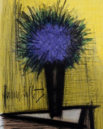 Lithographie Buffet - Le Bouquet violet, 1967.