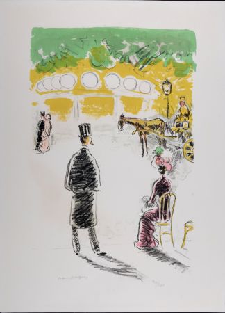 Lithographie Van Dongen - Le carrousel et le fiacre, 1950.