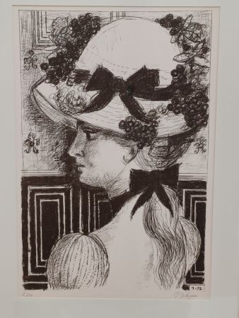 Lithographie Delvaux - Le Chapeau 1900