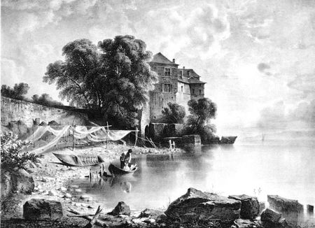 Lithographie Fontanesi - Le château de Glérolles (Lac de Genève)