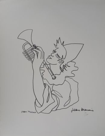 Lithographie Marais  - Le Clown musicien