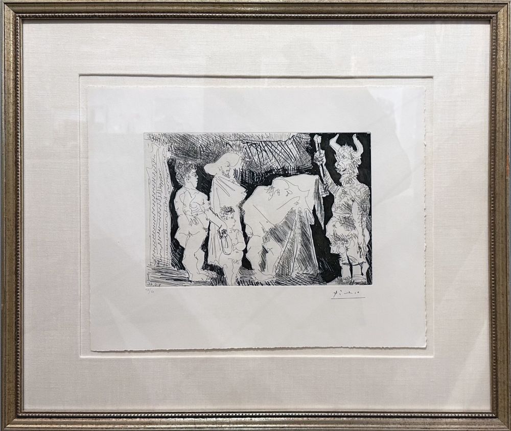 Radierung Und Aquatinta Picasso - Le Cocu Posant pour une photographie devant des spectateurs (The cuckold posing for a photograph in front of spectators)