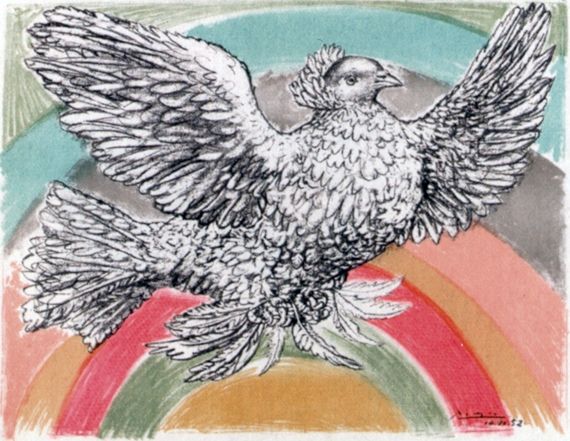 Lithographie Picasso - Le Colomb Volant  - The Flying Dove with a Rainbow