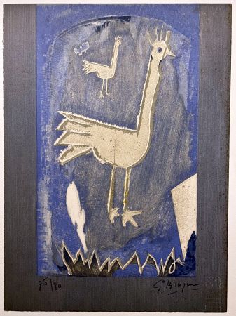 Lithographie Braque - LE COQ (Lithographie originale signée (Verve 1952/53)