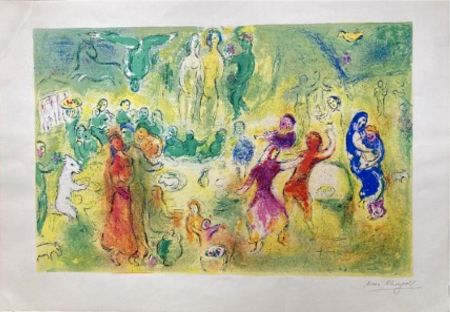 Lithographie Chagall - LE FESTIN NUPTIAL ((Wedding Feast). Épreuve signée (Daphnis & Chloé - 1961)