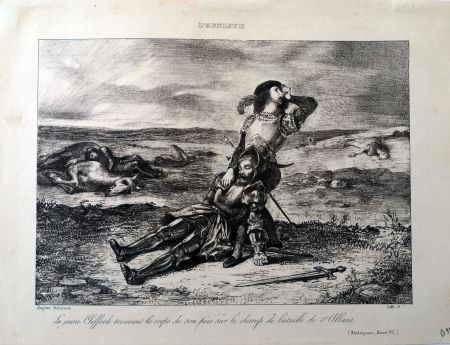 Lithographie Delacroix - Le jeune Clifford trouvant le corps de son père sur le champ de bataille de St.Albans