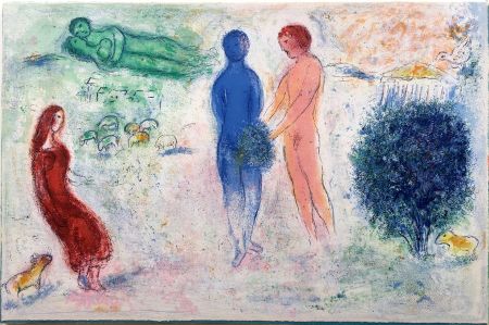 Lithographie Chagall - LE JUGEMENT DE CHLOÉ (de la suite Daphnis et Chloé - 1961)