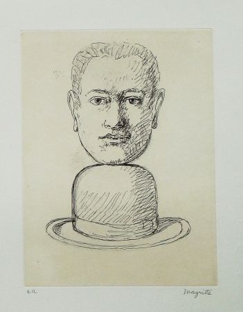 Radierung Und Aquatinta Magritte - Le lien de paille (Man with a Bowler Hat)