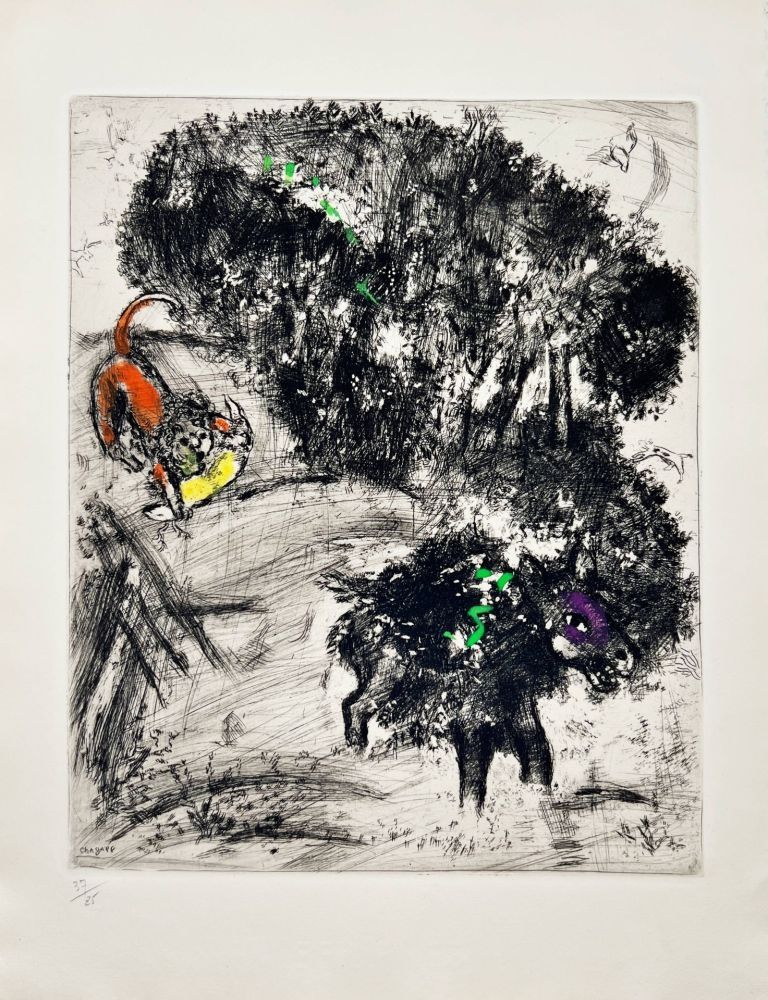 Radierung Chagall - Le Lion et l'âne à la chasse