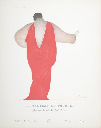 Pochoir Lepape - Le Manteau de pourpre, Manteau du soir de Paul Poiret, 1914