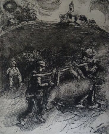 Radierung Chagall - Le Meunier, son fils  et l'Ane