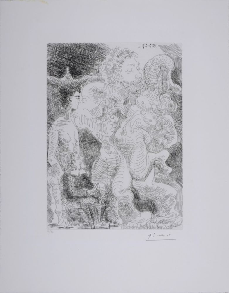 Radierung Picasso - Le peintre et son modèle imaginant une étreinte