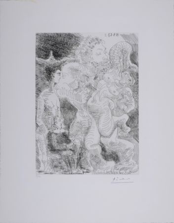 Radierung Picasso - Le peintre et son modèle imaginant une étreinte