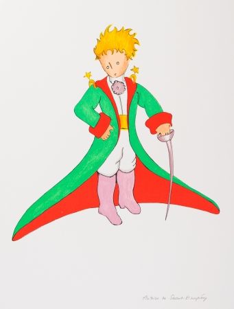 Lithographie Saint-Exupéry - Le Petit Prince en grand manteau