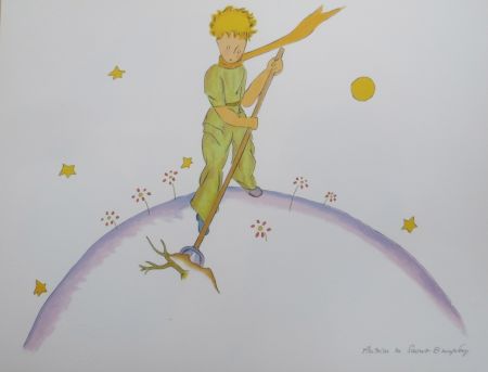 Lithographie Saint-Exupéry - Le petit prince sur sa planéte