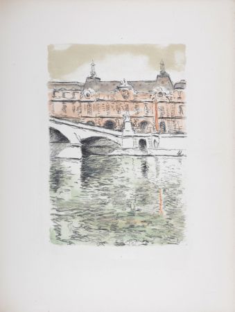 Lithographie Marquet - Le Pont du Carrousel et le Louvre
