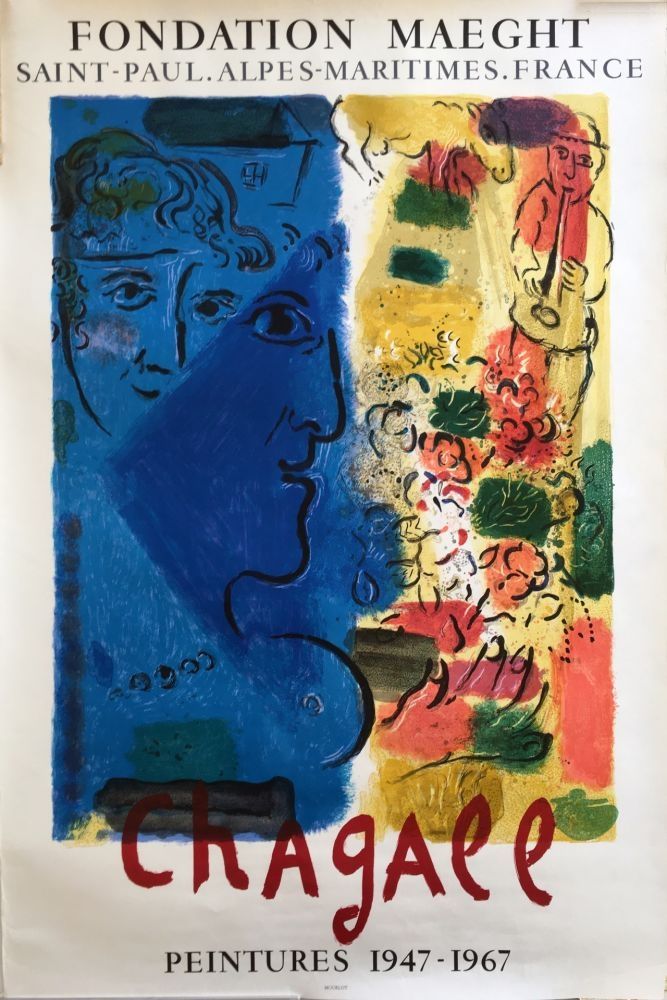 Plakat Chagall - LE PROFIL BLEU. Affiche d'exposition. Lithographie originale. 1967.