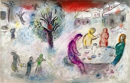 Lithographie Chagall - Le repas chez Dryas