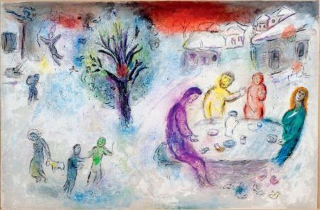 Lithographie Chagall - LE REPAS CHEZ DRYAS (de la suite Daphnis & Chloé - 1961)