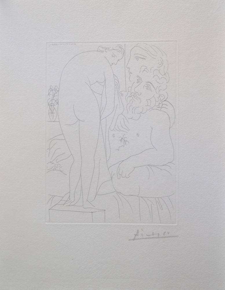 Stich Picasso - Le repos du sculpteur devant un nu à la draperie, pl. 51 (B160 Vollard)
