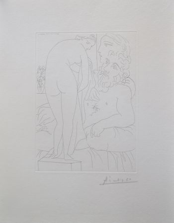 Stich Picasso - Le repos du sculpteur devant un nu à la draperie, pl. 51 (B160 Vollard)
