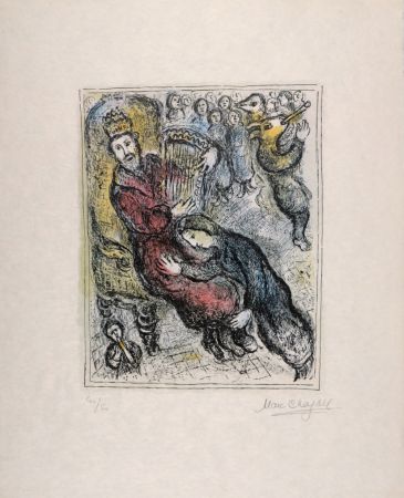 Lithographie Chagall - Le roi David avec sa lyre, 1979