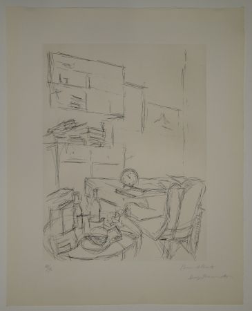 Radierung Giacometti - Le Réveil dans la chambre rue Hippolyte Maindron / Le Réveille-matin (The Alarm Clock). 