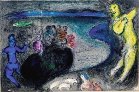 Lithographie Chagall - LE SONGE DU CAPITAINE BRYIAXIS (de la suite Daphnis & Chloé - 1961)