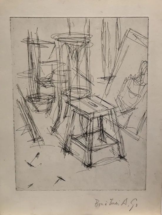 Radierung Giacometti - Le Tabouret dans l'atelier
