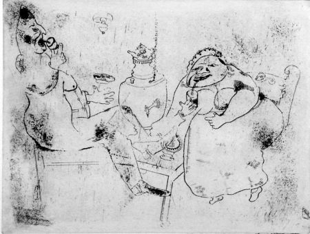Radierung Chagall - Le thé du matin