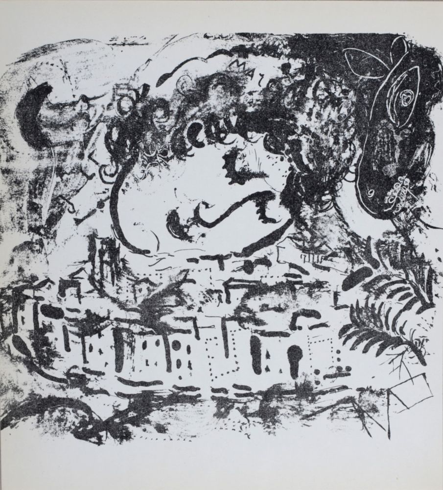 Lithographie Chagall - Le Village, Auto-portrait