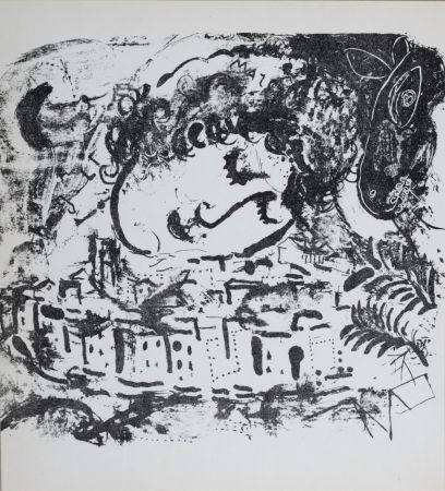 Lithographie Chagall - Le Village, Auto-portrait