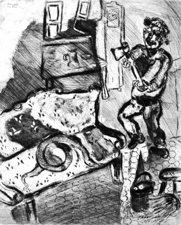 Radierung Chagall - Le Villageois et le serpent