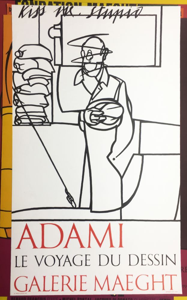 Lithographie Adami - LE VOYAGE DU DESSIN. Adami 1975 (affiche originale).