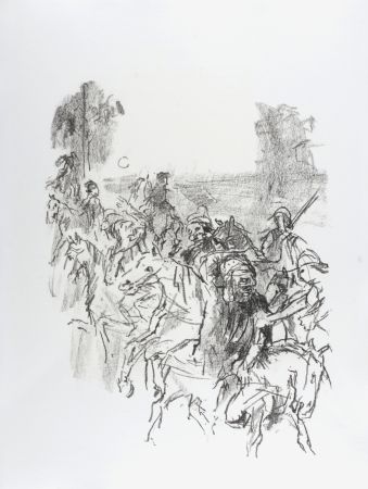 Lithographie Kokoschka - Lear and his men leaving Goneril's castle, 1963