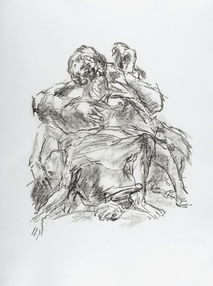 Lithographie Kokoschka - Lear with the body of Cordelia, 1963