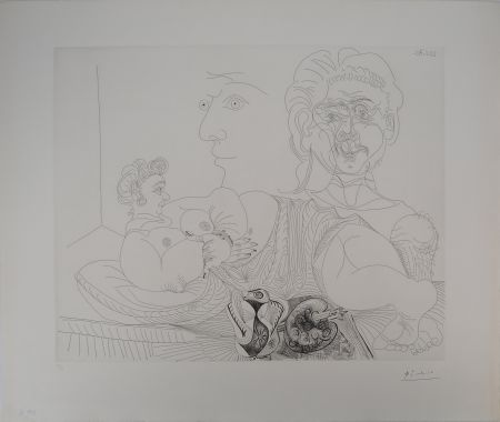 Stich Picasso - Les 156, planche 4 : Vieux modèle pour jeune odalisque, le double regard du peintr