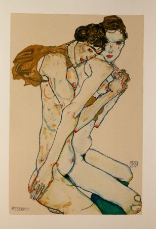 Lithographie Schiele - LES 2 AMIES / FRIENDSHIP - Lithographie / Lithograph - 1913