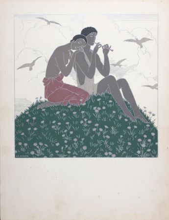 Pochoir Marty - Les Amoureux, circa 1920