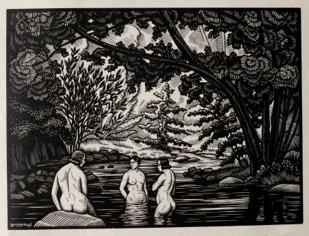 Holzschnitt Moreau - LES BAIGNEUSES / BATHERS - Gravure s/bois / Woodcut - 1912