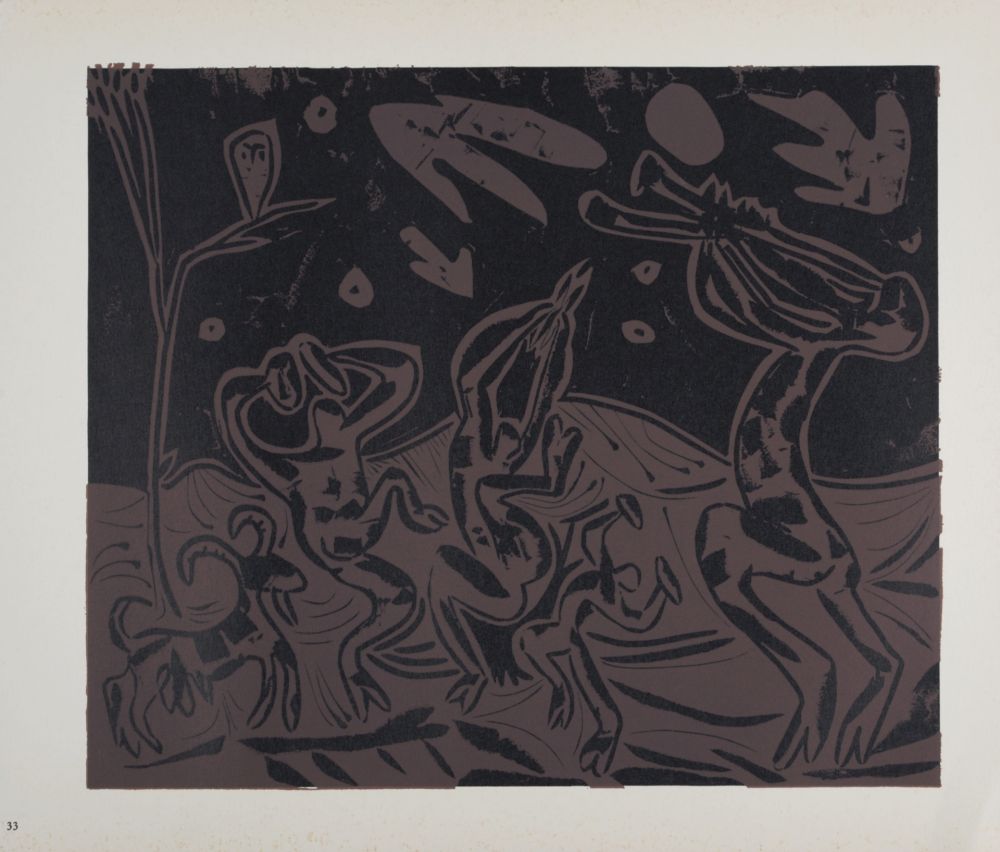 Linolschnitt Picasso (After) - Les danseurs au hibou, 1962