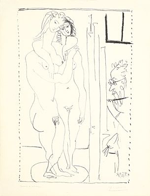Lithographie Picasso - Les deux modèles nus